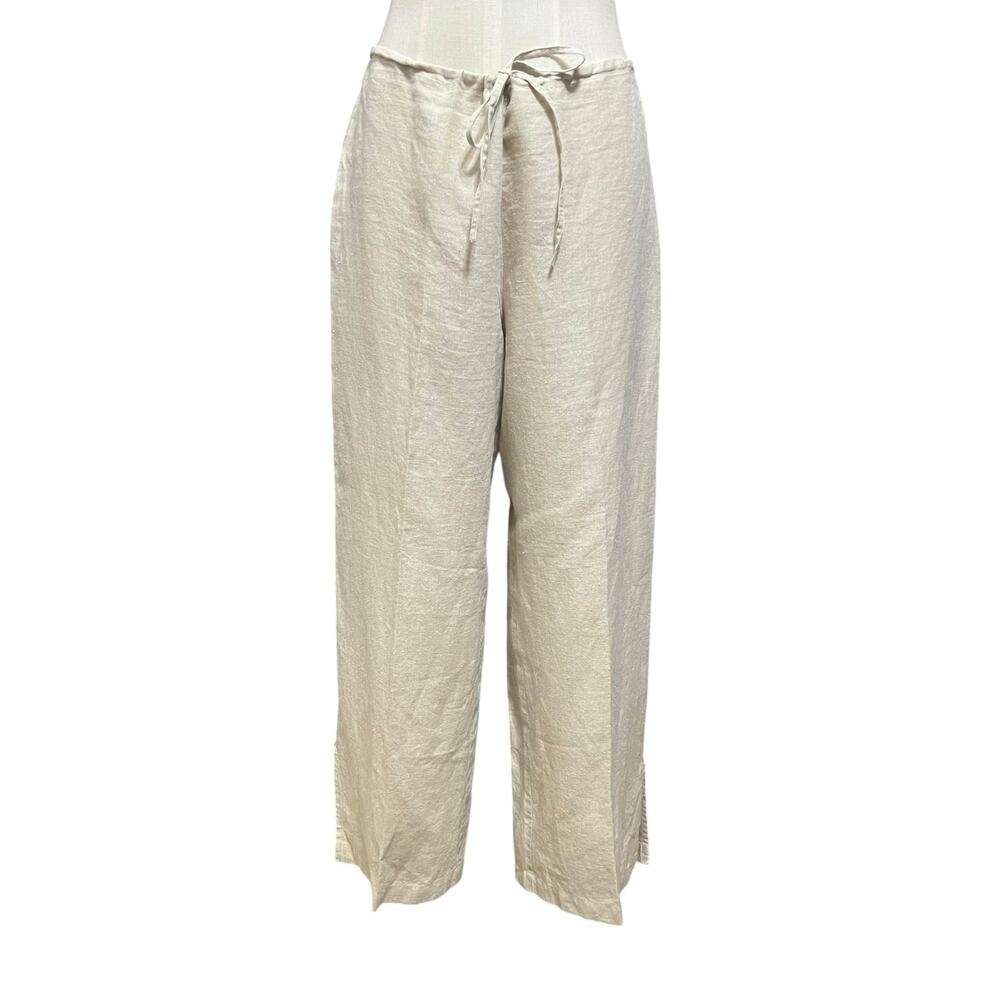 Eileen Fisher Womens Beige Linen Lagenlook Wide Leg Crop Drawstring Pants Sz S